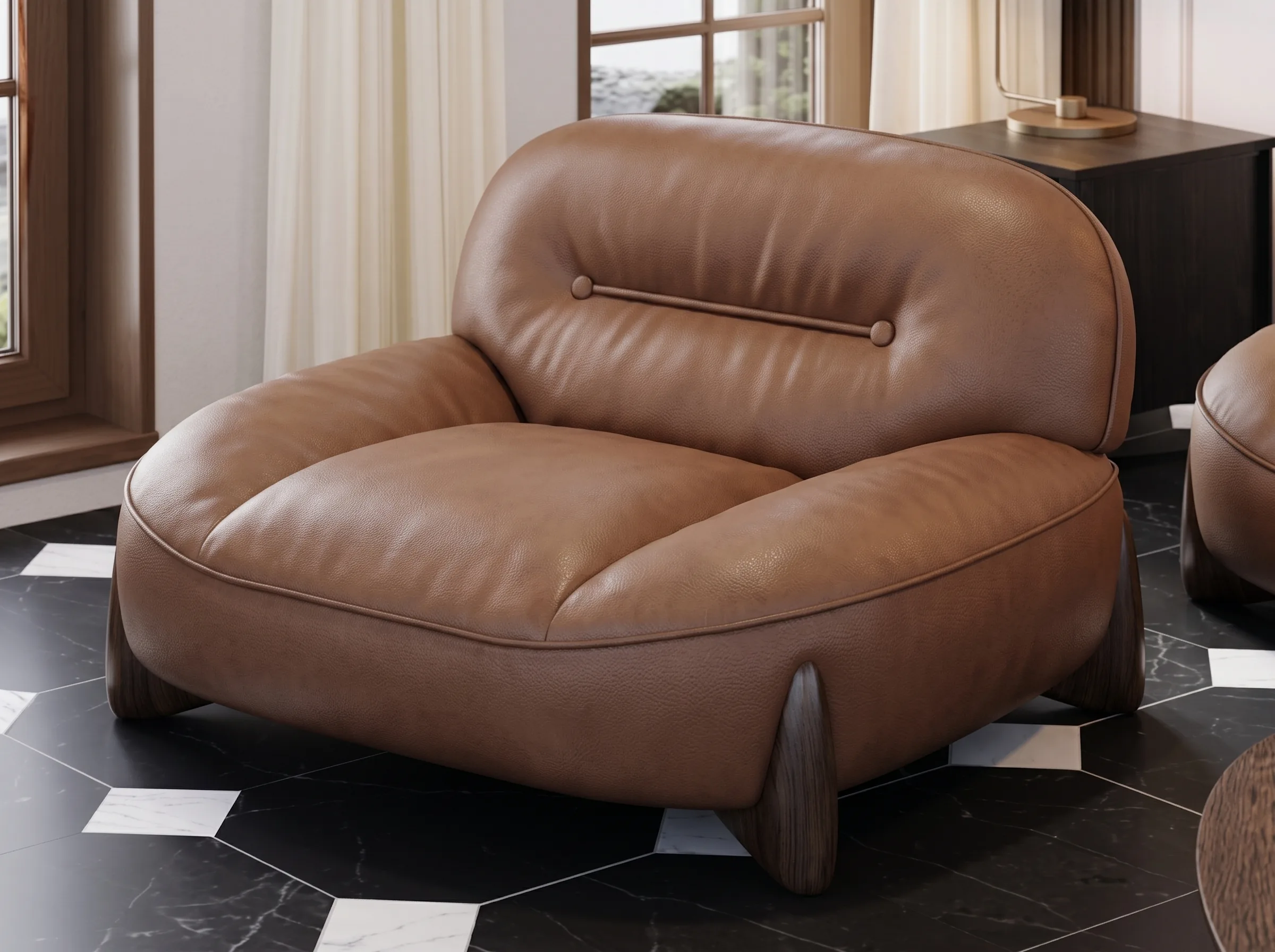 Tan leather lounge chair after cleaning and conditioning